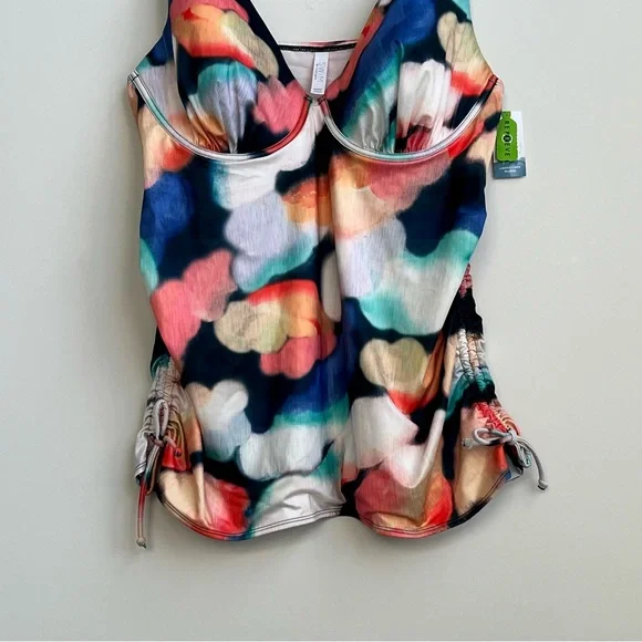 New LANE BRYANT CACIQUE SWIM Lightly Lined Plunge UNDERWIRE TANKINI TOP 44DDD - Picture 7 of 14